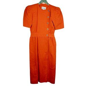 Vintage 1970s Patty O'Neil Midi Orange Linen Career Dress Size 4 EVC
